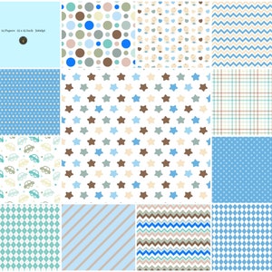 Baby Digital Paper Pack | New Baby, Baby Shower Papers | Blue Gray Taupe Mint Cream Brown | 12 x 12 Inch | 12 Papers | Instant Download