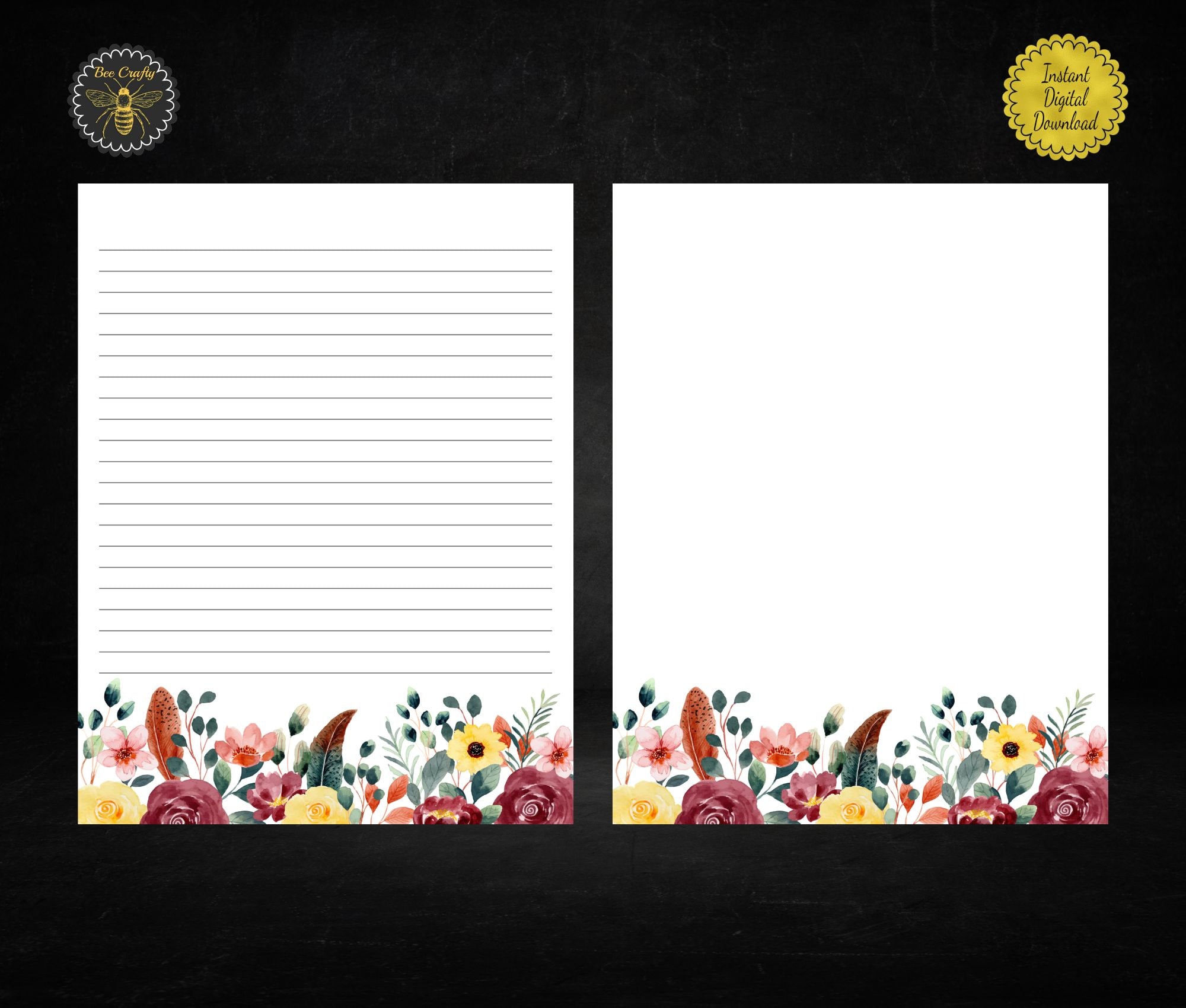 Floral Stationery Set: Watercolor Flower Note Paper (digital Download ...