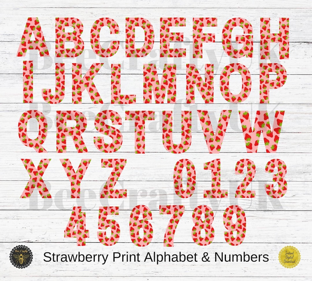 Strawberry Print Letters & Numbers | Berry Alphabet Font A-Z | Numbers ...