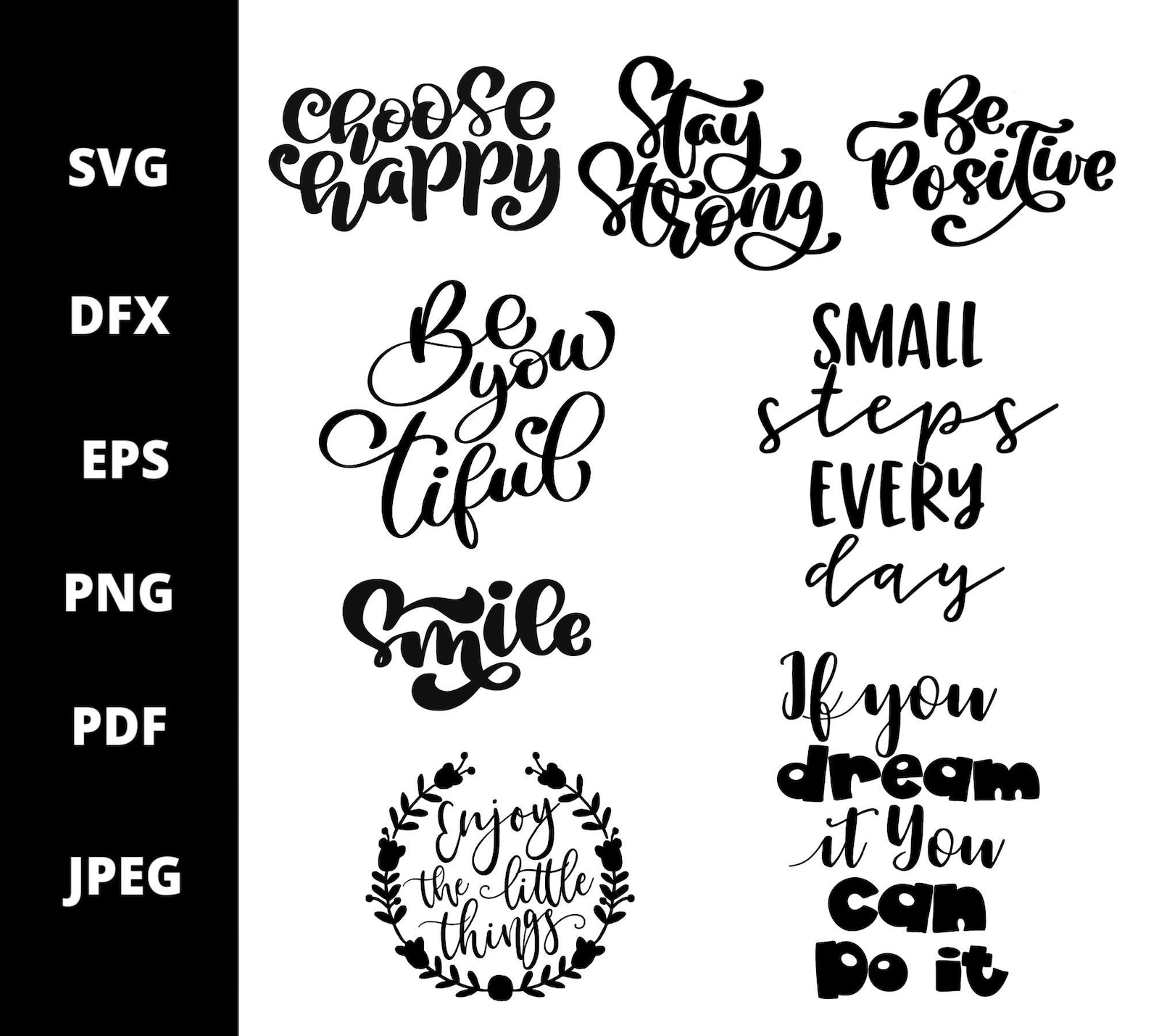 Positive Quotes SVG Bundle | Inspirational T-shirt Designs | Cutting ...