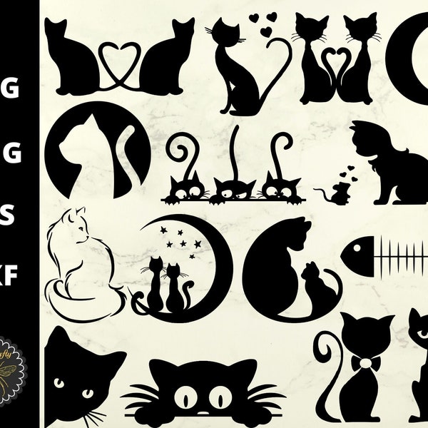 Cat Silhouettes SVG Bundle / Funny Peeping Cats / Sublimation Design Elements Clipart / svg png dxf eps / T-Shirt Designs / Instant Download