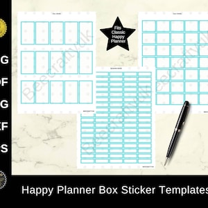 Happy Planner Classic Sticker Templates / Blank Fillable Full, Half, Quarter Size Planner Boxes / Instant Download / png pdf svg dxf eps