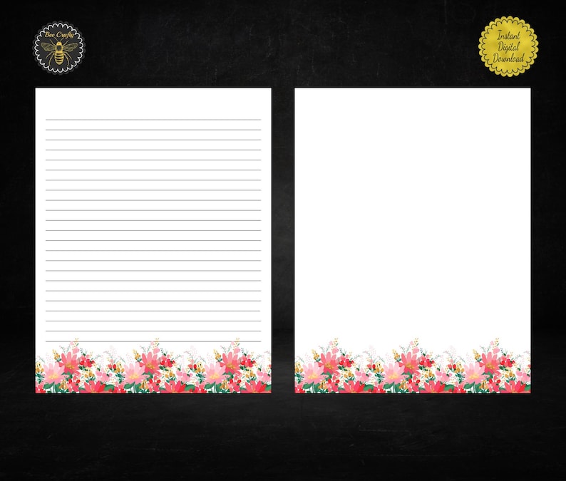 Flowered Note Paper Floral Stationery Set: Watercolor Flower Note Paper (digital Download ...