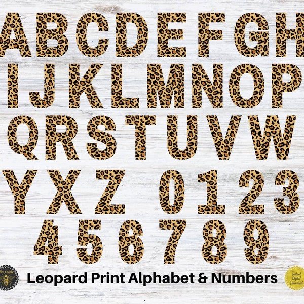 Leopard Print Letters & Numbers | Animal Print Alphabet A - Z Numbers 0 - 9 Design Elements | PNG For Sublimation or Print | Commercial Use