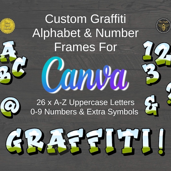 Custom Canva Letter Number Alphabet Graffiti Font Frames | Drag and Drop Editable Canva Frame Font Template | Fill On Canva, Commercial Use