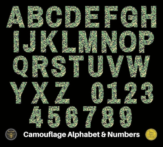 Camouflage Letters & Numbers Camo Alphabet Font Design Elements PNG for  Sublimation or Print Commercial Use Instant Download 
