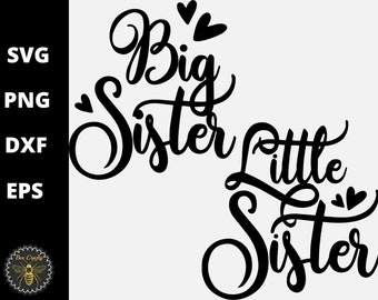 Zuster Typografie Logo SVG | Grote Zus Kleine Zus Typografie Clipart | svg, eps, dxf, png Cut File | Instant download | Commercieel gebruik