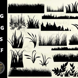 May include: A set of 10 black and white silhouette images of different types of grass. The images are ideal for use in crafting projects, scrapbooking, or digital design.