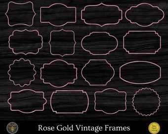 Rose Gold Vintage Frames | Gold Foil Clipart Border Frames | Design Element Borders Frames | 16 PNG Transparent Frames |  Instant Download