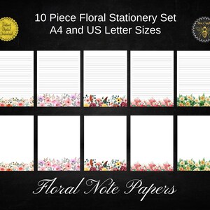 Set di cancelleria da 10 pezzi / Carta da scrittura floreale / Carta per appunti floreale / Mix di rose, fiori ad acquerello, margherite, peonie e fiori di campo