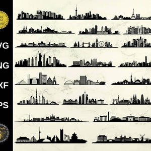 Pacchetto SVG di famosi skyline di città / Elementi di design di sublimazione Città / svg png dxf eps / 23 file di taglio / Download immediato / Uso commerciale