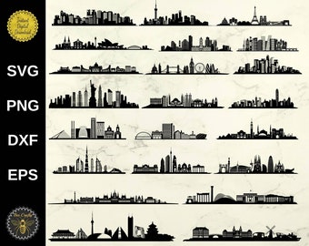 Famous City Skylines SVG Bundle | Sublimation Design Elements Cities | svg png dxf eps | 23 Cut Files | Instant Download | Commercial Use