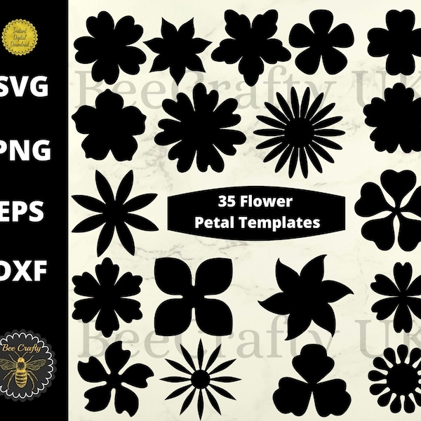 Paper Flower SVG Template Pattern Bundle | Flower Silhouettes Clipart Design Elements | svg dxf eps png Cut Files | Wedding Decorations