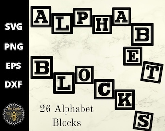 Alphabet Blocks SVG Bundle | Letter Block Clipart | A - Z Letter Block Banners Stencils | svg dxf eps png Cut Files | Commercial Use