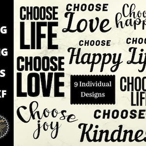 Elija SVG Slogan Bundle / Love Life Happy Joy Kindness Diseños de camisetas SVGs / svg eps dxf png Cortar archivos / Descarga instantánea / Uso comercial