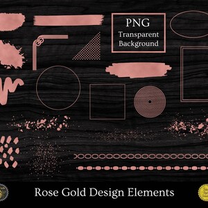 Rose Gold Design Elements | Rose Gold Metallic Clipart | Rose Gold Foil, Gold Circle Frame, Gold Brush Strokes, Rose Gold Ornate Borders