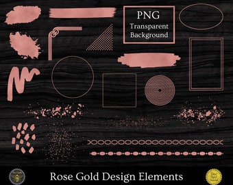Rose Gold Design Elements | Rose Gold Metallic Clipart | Rose Gold Foil, Gold Circle Frame, Gold Brush Strokes, Rose Gold Ornate Borders