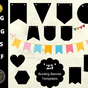 25 Bunting Banner SVG Bundle | Szablony banerów z chorągiewkami | Pliki DIY Bunting, Szablony kształtów | svg, png, dxf, eps, pdf, Pliki do cięcia