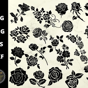 Roses SVG Bundle | Rose Flower Stencil Clipart Set | Rose Silhouettes | svg dfx eps png Cut Files | Instant Download | Commercial Use