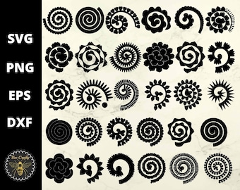 30 Rolled Flowers SVG Bundle | 3D Craft Patterns SVG | Paper Felt Fabric Flowers Template | svg, dxf, eps, png Cut Files | Instant Download