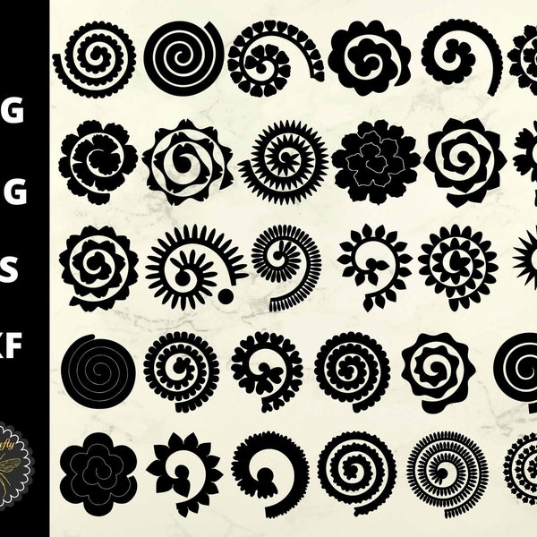 30 Rolled Flowers SVG Bundle | 3D Craft Patterns SVG | Paper Felt Fabric Flowers Template | svg, dxf, eps, png Cut Files | Instant Download