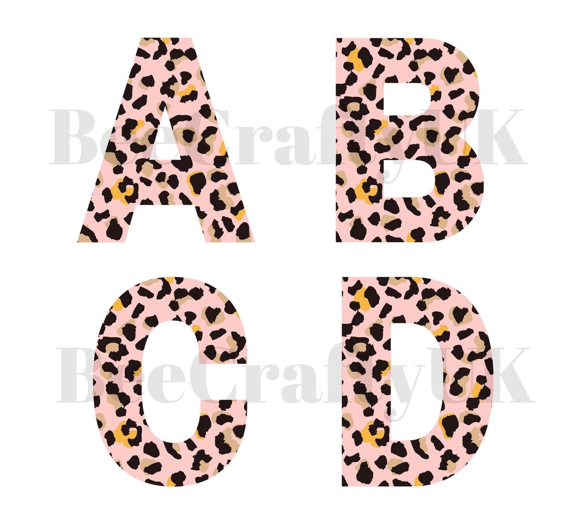 Pink Leopard Print Letters & Numbers Animal Print Font - Etsy