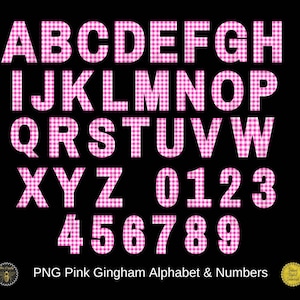 Pink White Gingham Letters & Numbers | Plaid Alphabet A-Z | Numbers 0-9 | Design Elements | PNG For Sublimation or Print | Commercial Use