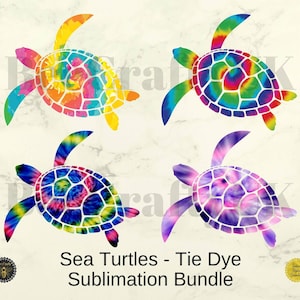 Meeresschildkröten Tie Dye Bundle - 4 x PNG Marine Life Sublimation Designs - Transparente Bilder - Instant Download - Kommerzielle Nutzung