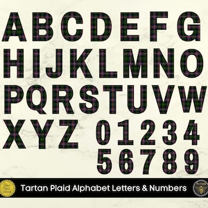 Tartan Letters & Numbers / Green Purple Check Elementos de diseño del alfabeto / PNG para sublimación o impresión / Uso comercial / Descarga instantánea
