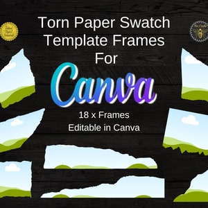 Torn Paper Swatch Canva Frames | Editable Canva Planner Stickers | Fill Your Own, Drag Drop Ripped Paper Pieces Templates | Commercial Use