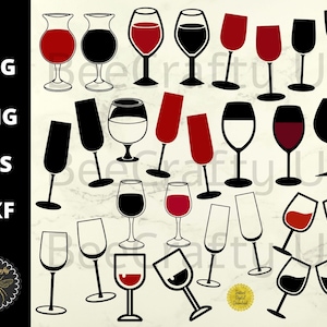 Verre à vin SVG Bundle | Verres à vin Clipart | Vin, Verres à Champagne | svg eps, dxf png Cut Files | téléchargement instantané | Utilisation commerciale