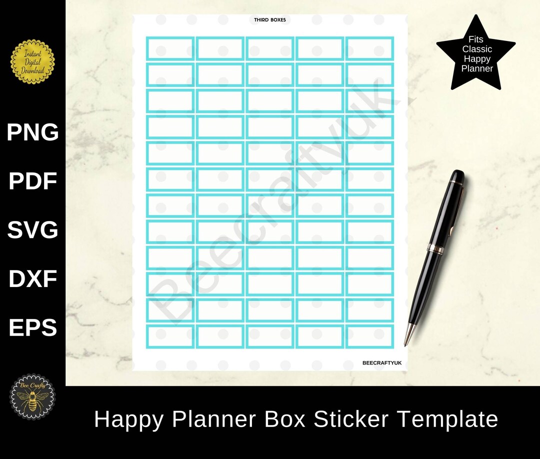 Happy Planner Classic Sticker Template | Blank Fillable Third Size