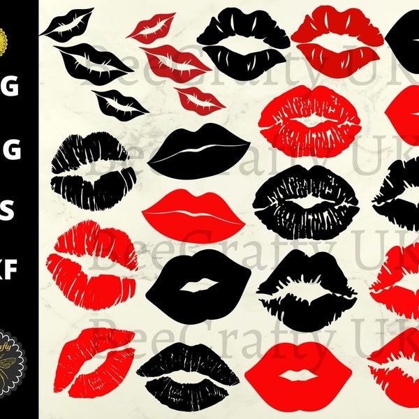 Lips SVG Bundle | Red Black Lip Clipart | Kiss Decal Element | Sublimation Lips | svg dxf eps png pdf formats | 20 Images | Instant Download