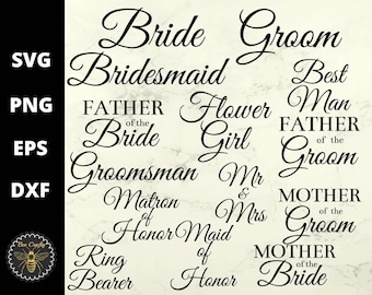 Bruidsfeest SVG Bundel | Wijnglasstickers | Bruidegom Bloemenmeisje Bruidsmeisje Beste Man | Bruiloft Clipart | svg eps dxf png, Verenigd Koninkrijk, Euro Inc