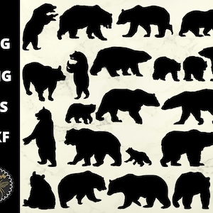 20 x Bear Bundle SVG | Éléments clipart De silhouette d’ours | Animaux sauvages | svg eps dxf png Couper les fichiers | téléchargement instantané | Utilisation commerciale