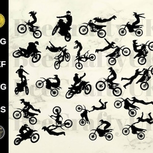 Motorcross Bike Silhouettes SVG Bundle / Moto, Dirt Bikes, Stunt Bikes, Design Element Clipart / svg png dxf eps / Instant Download