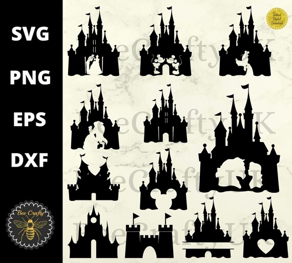 Castle Silhouettes Svg Bundle Disney Mickey Pluto Belle Etsy Castle Silhouettes Svg Bundle Disney Mickey Pluto Belle Etsy