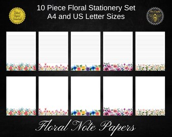 Floral Stationery Set: Watercolor Wildflowers, Cottage Roses (Digital Download)