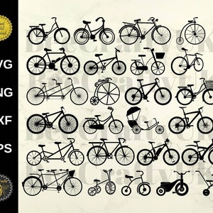 Fahrrad Silhouetten SVG Bundle | Fahrräder Mountain Electric Trikes Tricycles Penny Farthing Tandem Clipart | svg png dxf eps | Sofort Download