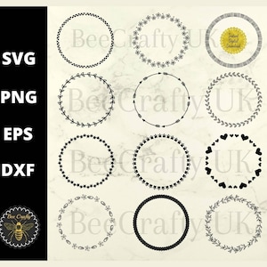 Kreis Bordüren Bündel SVG | Rund gemusterte Kranzrahmen Clipart Monogramme | svg eps dxf png Cut Dateien | Sofort Download | Kommerzielle Nutzung