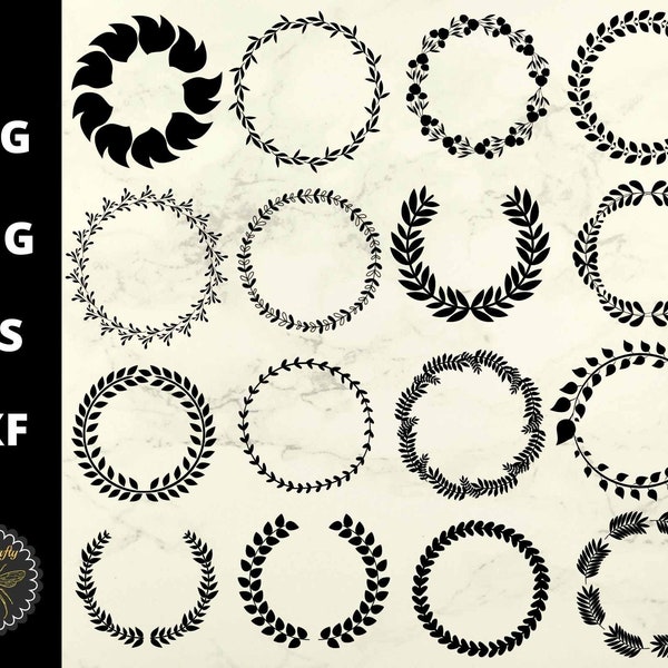 Circle Borders SVG Bundle | Wreaths Clipart Design Elements | Leaf Crowns | svg, dxf, eps, png Cut Files | Instant Download | Commercial Use