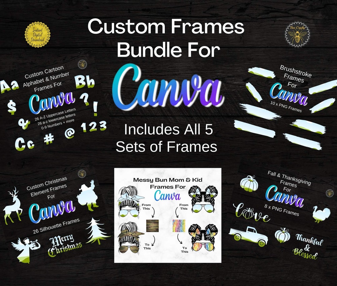 Custom Canva Frames Bundle | Editable Canva Templates | Brushstrokes ...