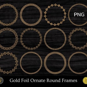 Gold Circle Frames Bordures Bundle | Monogrammes clipart à motifs de couronne | Cadres ronds ornés en feuille d’or | téléchargement instantané | Utilisation commerciale