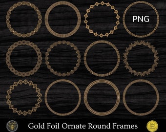 Gold Circle Frames Randen Bundel | Patroon Krans Clipart Monogrammen | Goudfolie sierlijke ronde frames | Instant download | Commercieel gebruik