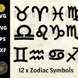 Zodiac Symbols SVG Bundle | Sublimation or for Vinyl Cutting | Horoscope Astrology Symbols | svg dxf eps png Cut Files for Cricut etc