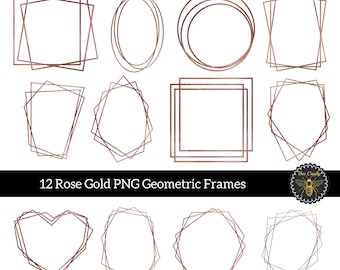 Rose Gold Foil Geometric Polygonal Frames | Geometrical Clip Art Frames | Design Element Frames | 12 PNG Frames |  Instant Download