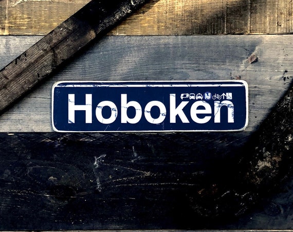 Hoboken New Jersey Neighborhood Hand Crafted Horizontal Wood Sign - 4x15 in.