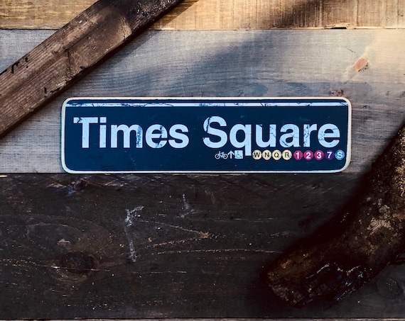 Times Square Manhattan New York City Neighborhood Hand Crafted Horizontal Wood Sign - 4x15 in.