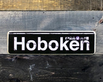 Hoboken sign / Hand Crafted Horizontal Hoboken Wood Sign - Subway sign, Hoboken Decor, NJ Art, Subway Art, New Jersey Sign. NJ gift