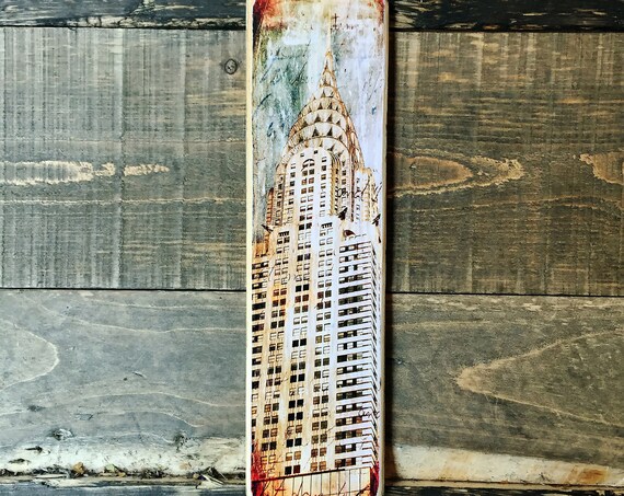 Chrysler Building Manhattan New York City Original Vertical Landscape Photography Hand Crafted on Wood - 4X15inches
